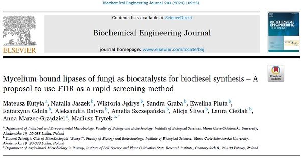 Nowa publikacja w Biochemical Engineering Journal