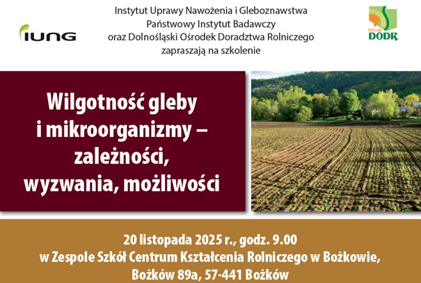 Szkolenie  pt. „Wilgotność gleby i mikroorganizmy – zależności, wyzwania, możliwości”  20.11.2025, Bożków